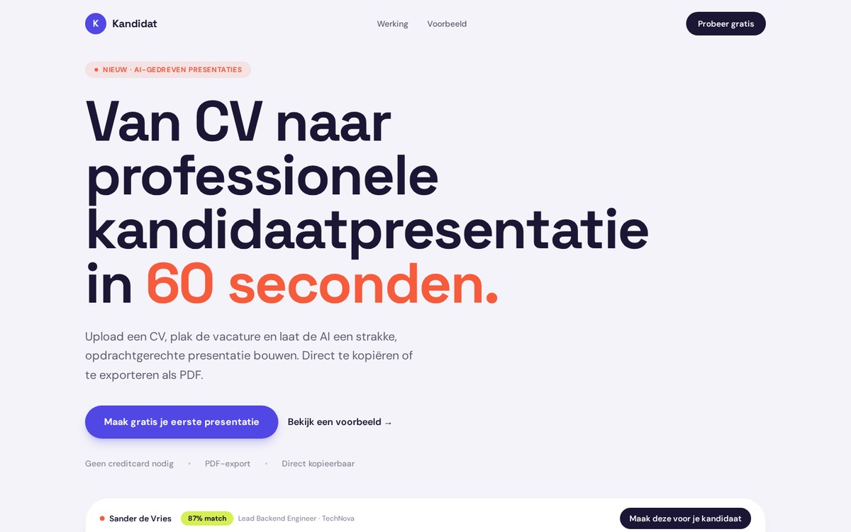 Homepage van Kandidat