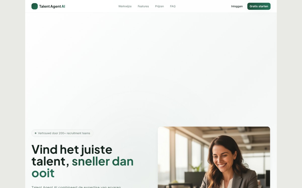 Homepage van Talent Agent AI