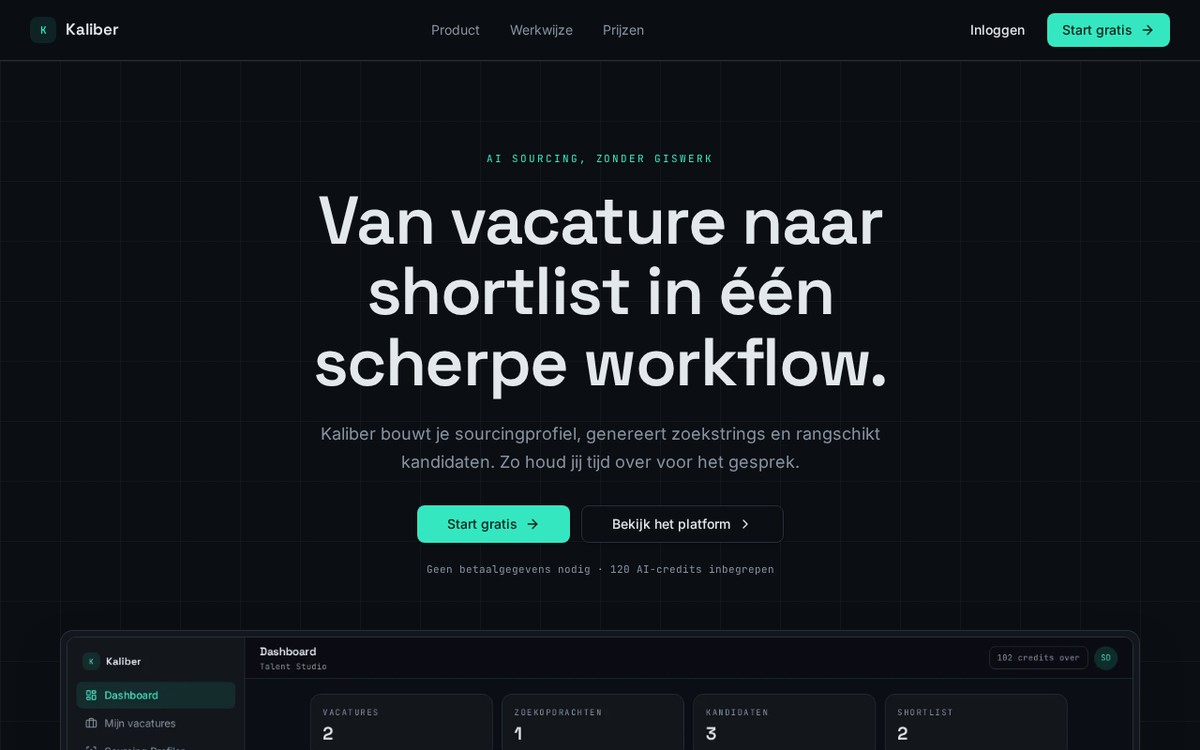 Homepage van Kaliber