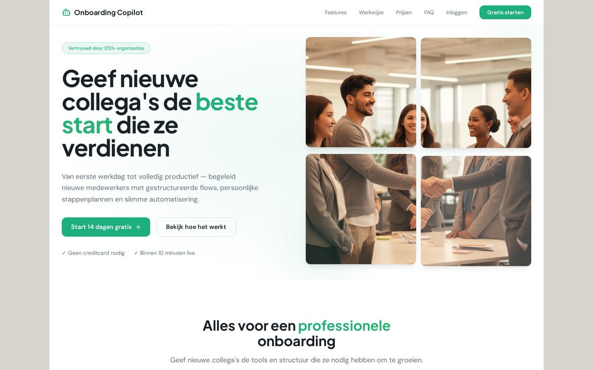 Homepage van Onboarding Copilot