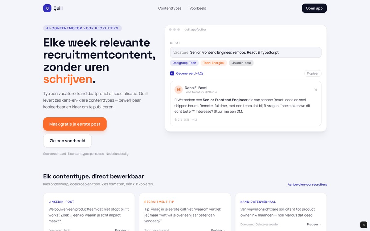 Homepage van Quill