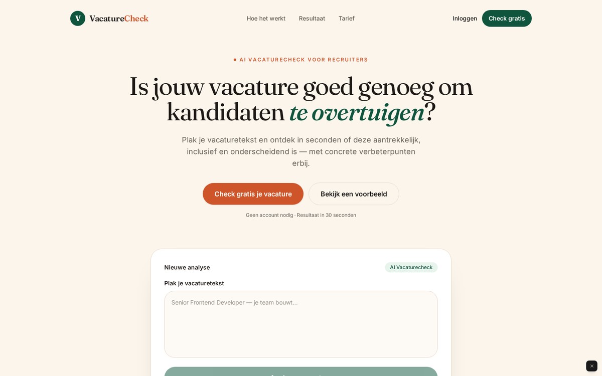 Homepage van VacatureCheck