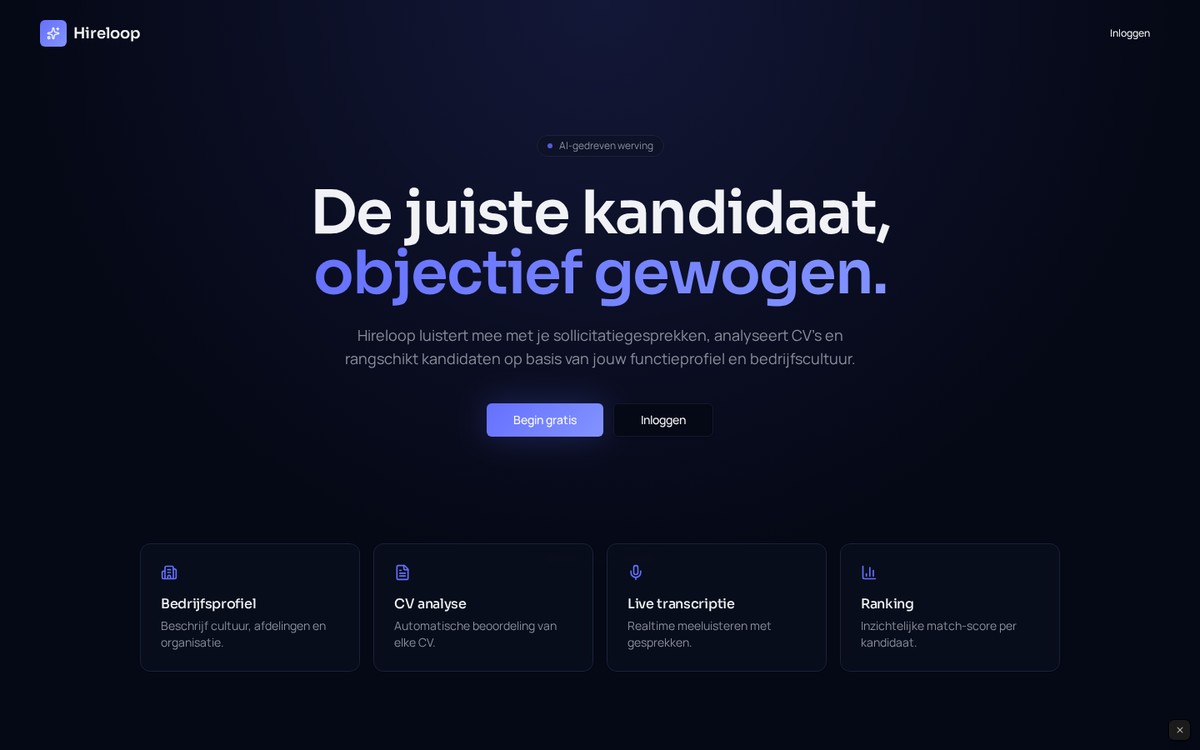 Homepage van Hireloop