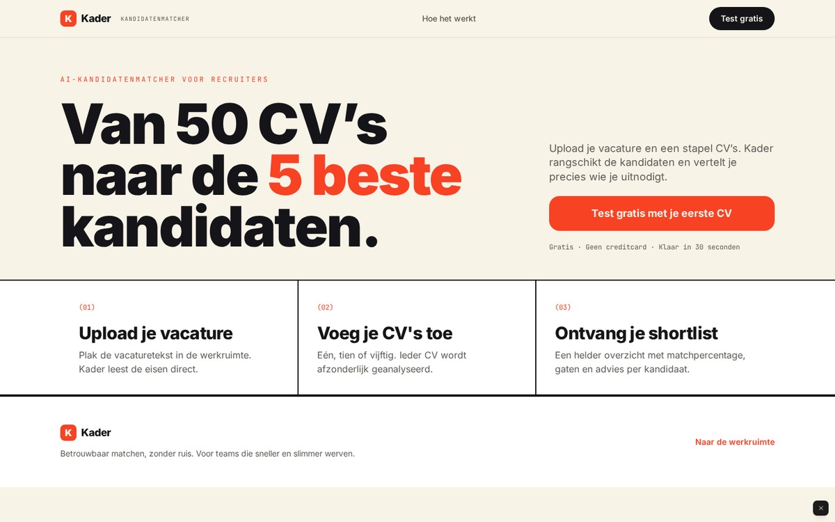 Homepage van Kader
