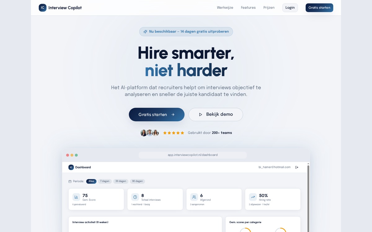 Homepage van Interview Copilot
